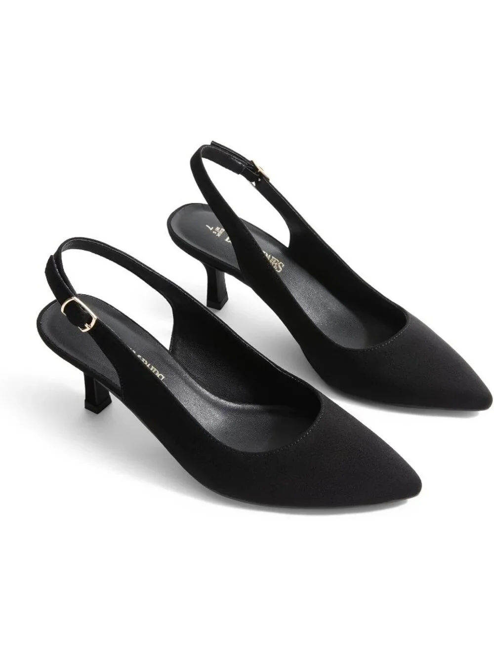 Womens Black Faux Leather Kitten Slingback Low Heels Casual Dress Shoes Pumps